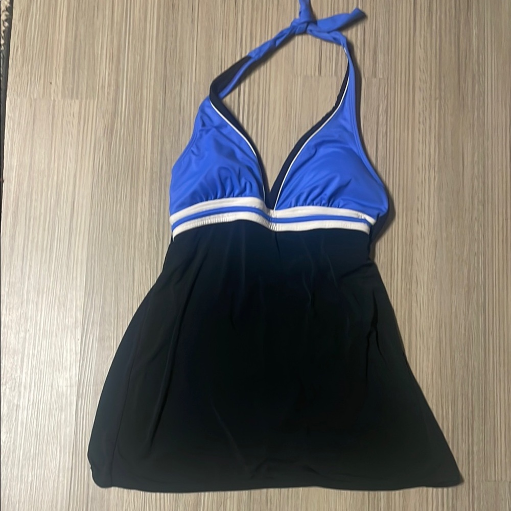 Catalina Blue and Black Halter One Piece Swimsuit- 8/10